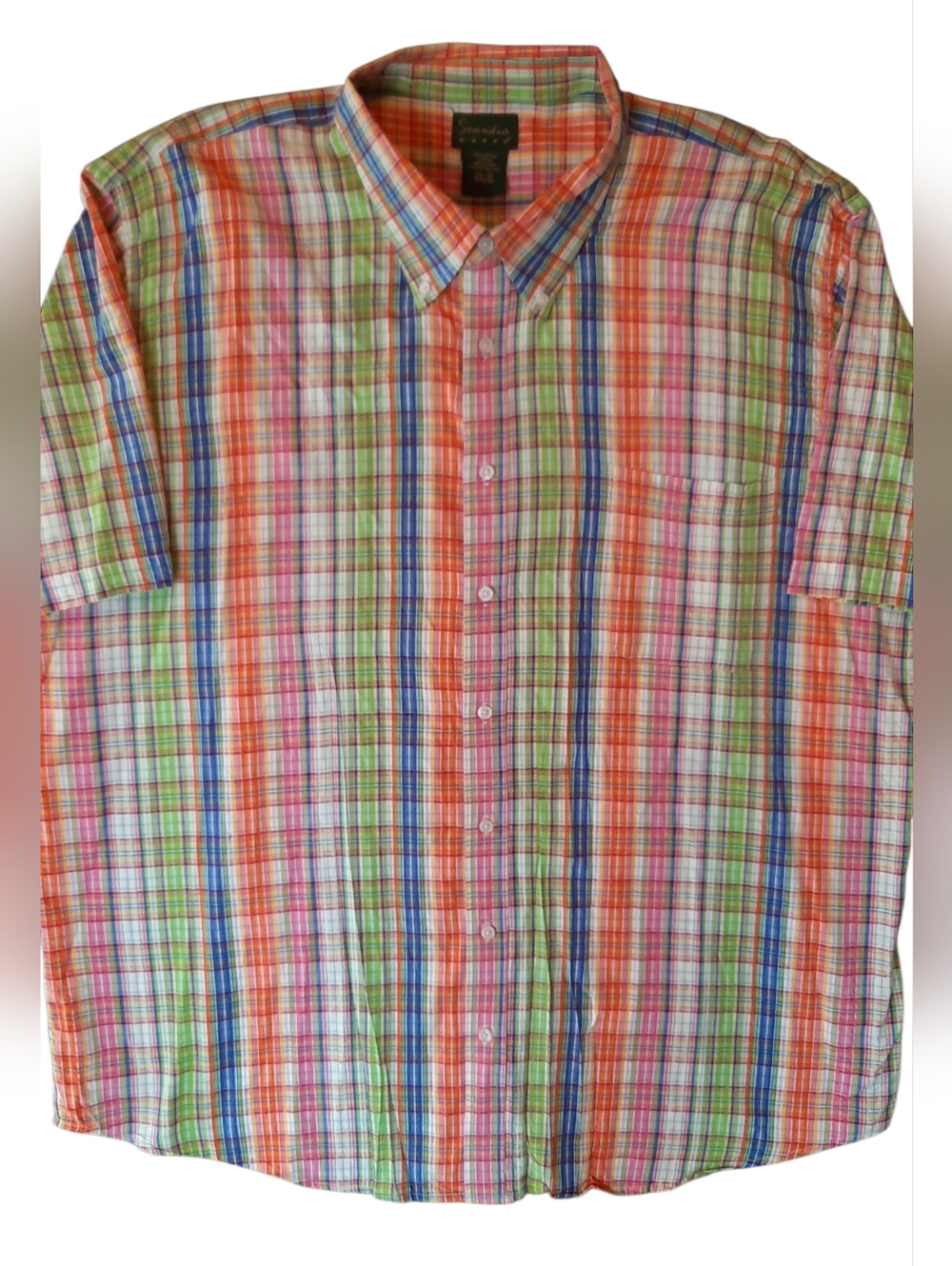 Scandia Woods Men's Shirt 3X Tall Short Sleeve Multicolor Plaid Button-Up Preppy